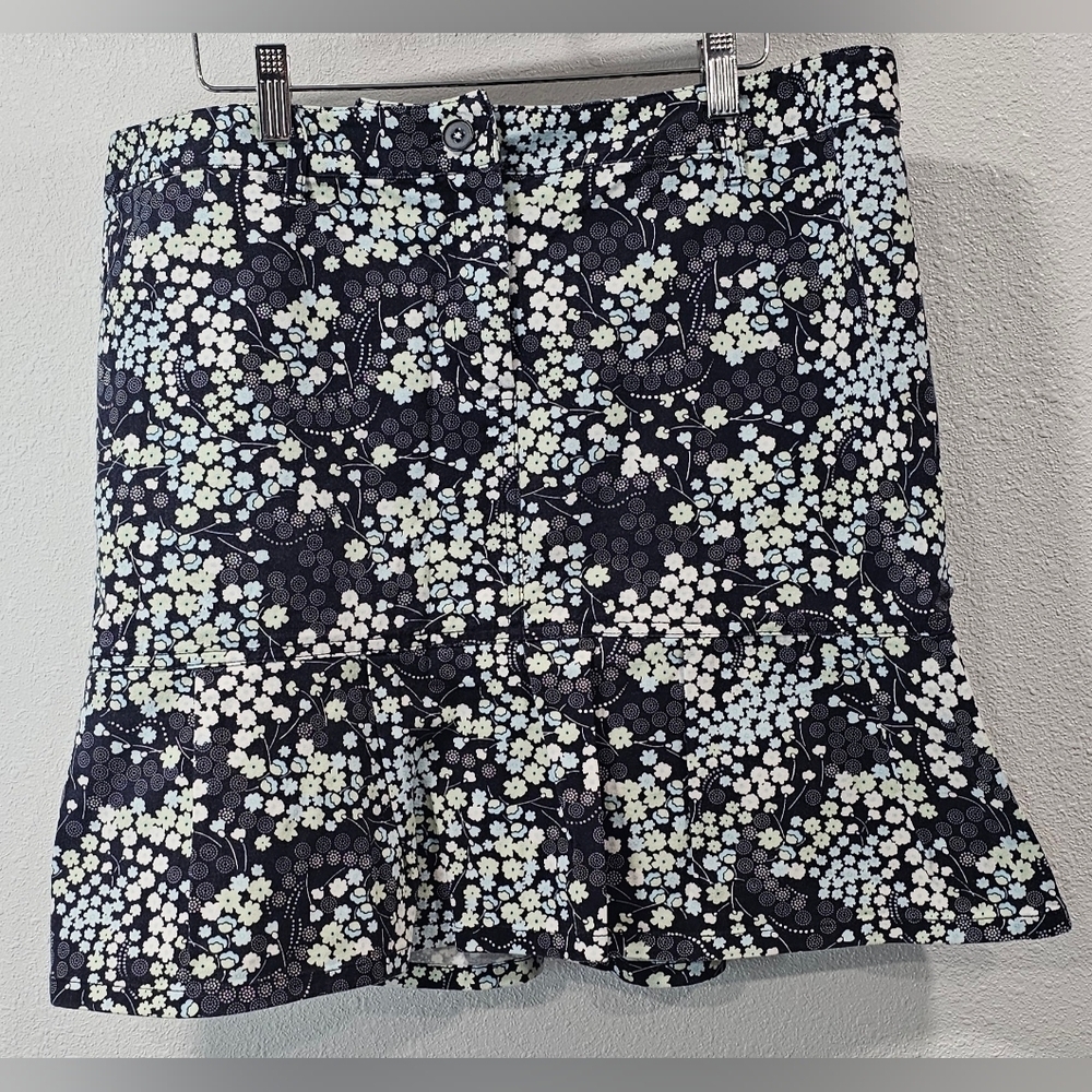 Ann Taylor Loft Stretch Women's Blue Floral Mini A Line Skirt size 14 Cotton